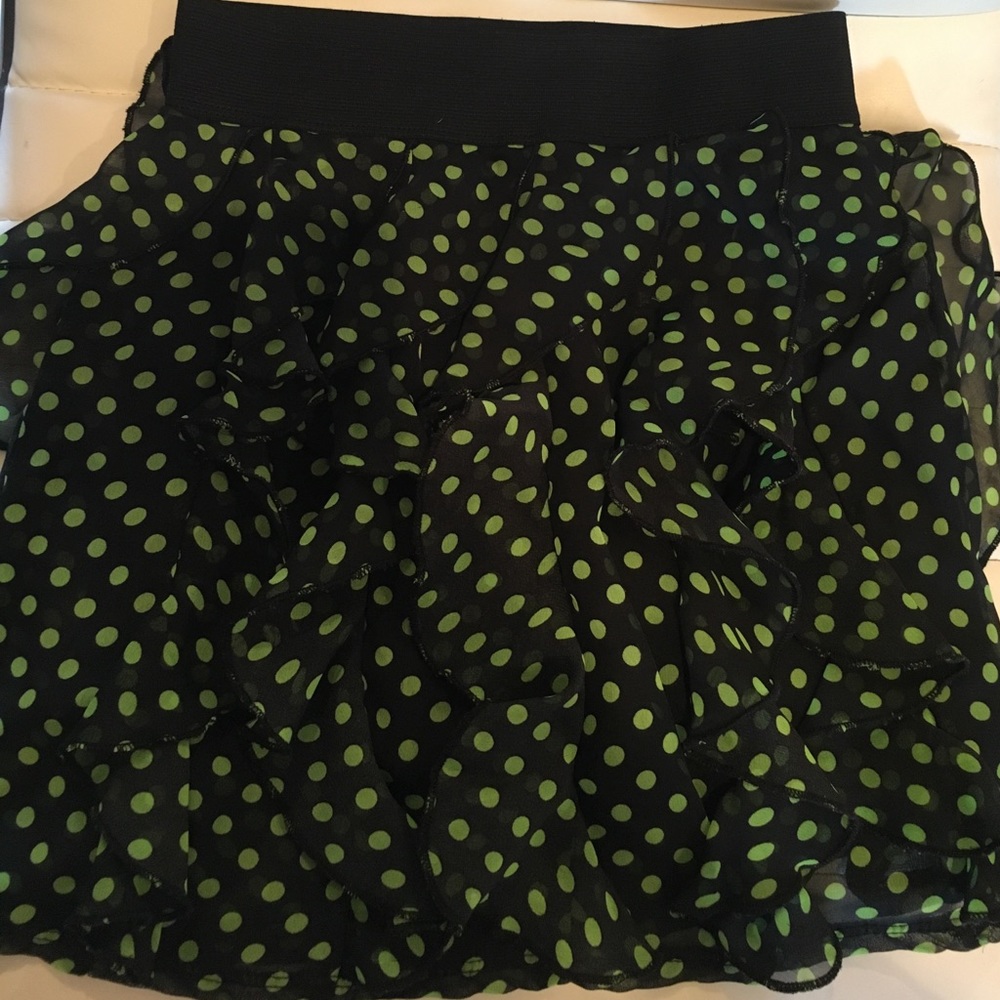 Girls Black Skirt With Green Polka Dots